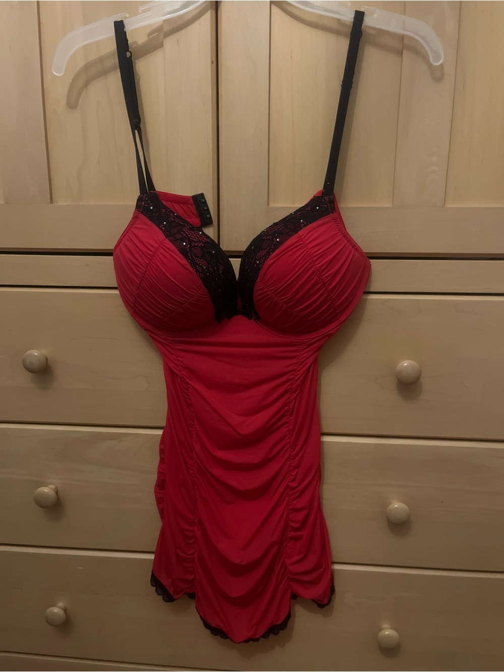 Red Lace-Trim La Senza Corset with Black Accents